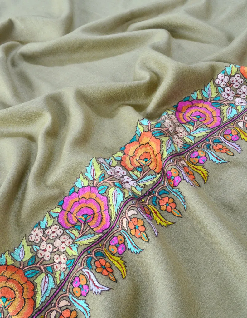 Hand Embroidered Pashmina Shawl Natural 5321