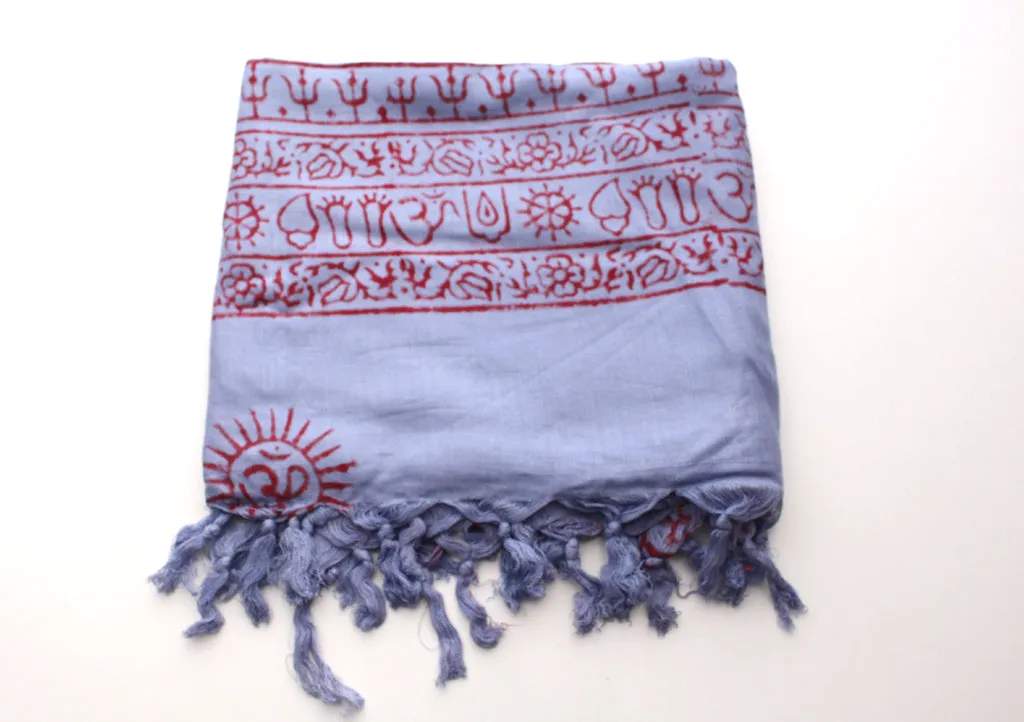 Hindu Lord Krishna Printed Cotton Meditation Summer Shawl with Fringes
