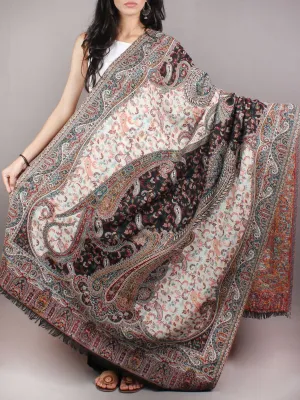 Ivory Black Brown Pure Wool Kani Jamawar Cashmere Shawl From Kashmir - S200103