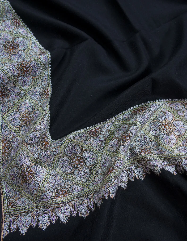 jet black embroidery pashmina shawl 8769