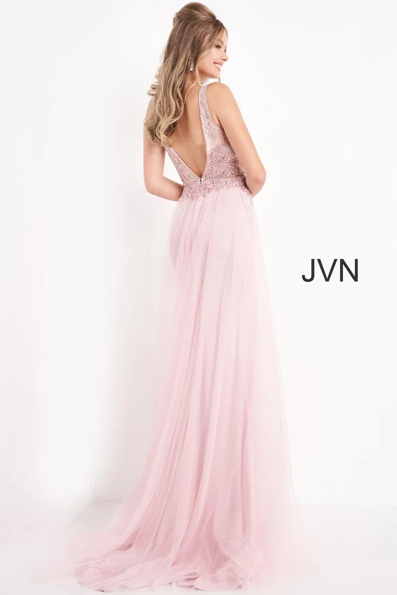 JVN by Jovani 02253 Light Pink Flowy Chiffon Dress