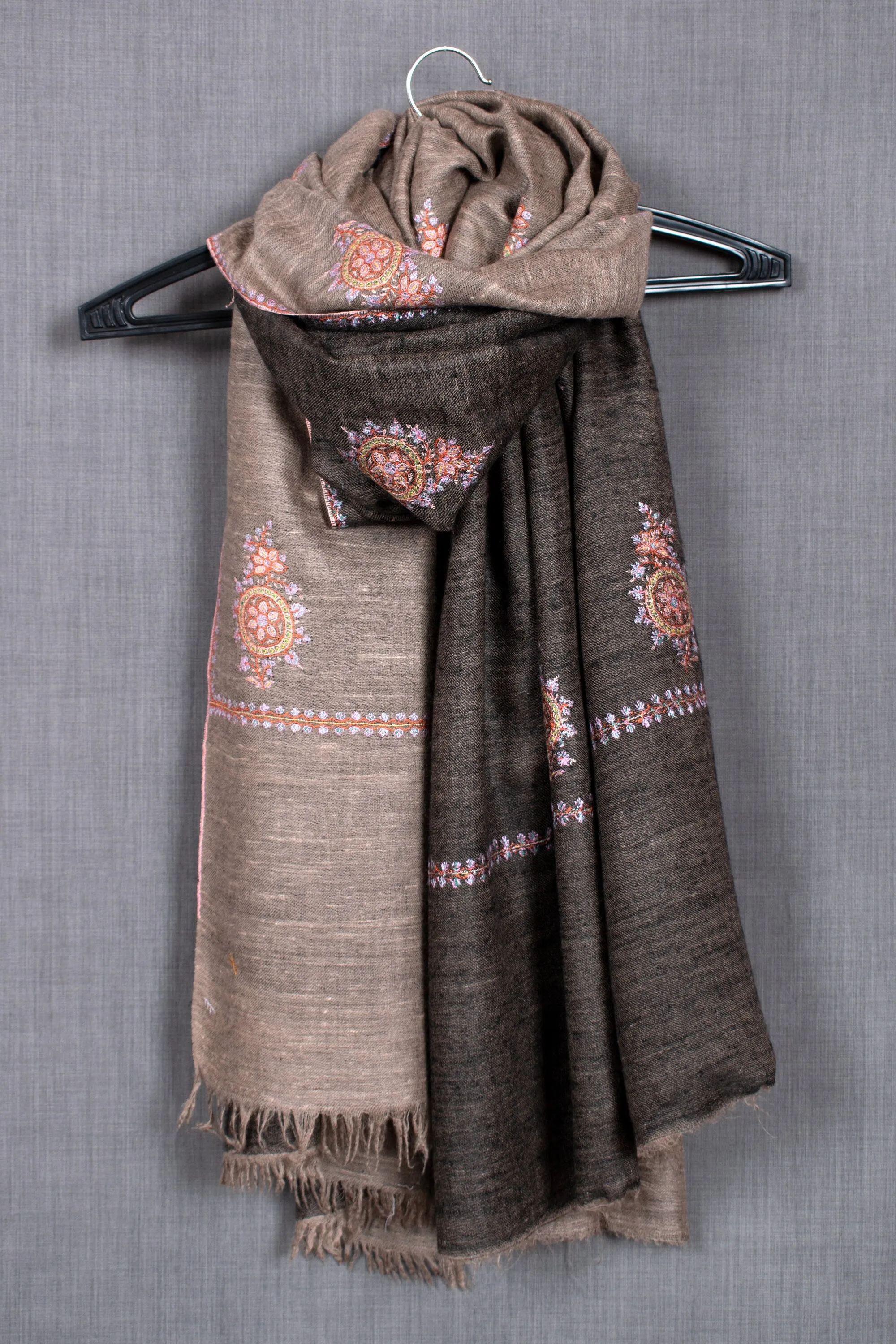Khusboo Exclusive Dual Shade Reversible, Sozni Embroidery Pashmina Shawl, 40x80"