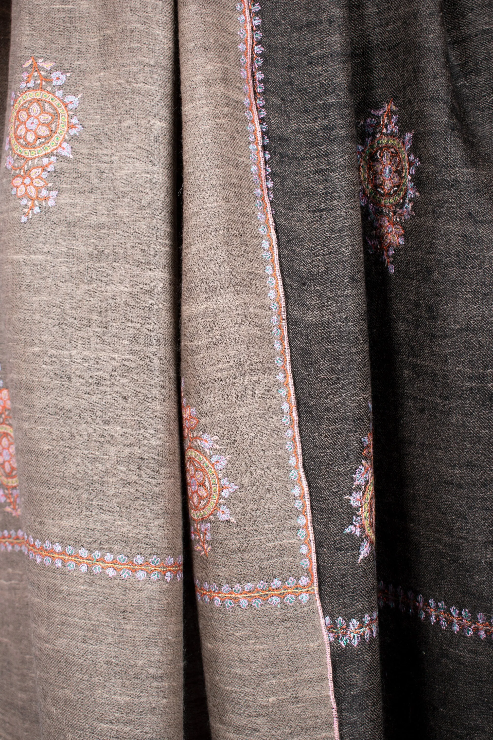 Khusboo Exclusive Dual Shade Reversible, Sozni Embroidery Pashmina Shawl, 40x80"