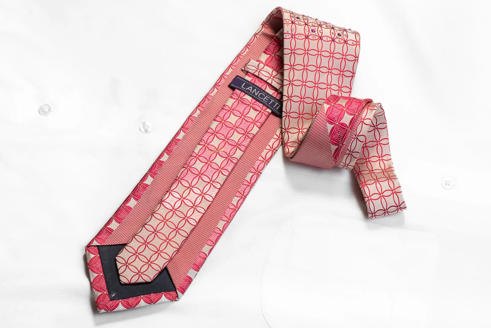 Lancetti Rhinestone Necktie Geometric On Pink With Sparkles