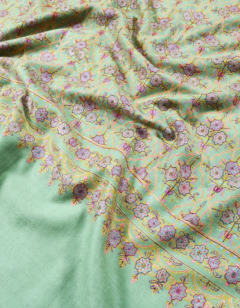 light green embroidery GI pashmina shawl 7871