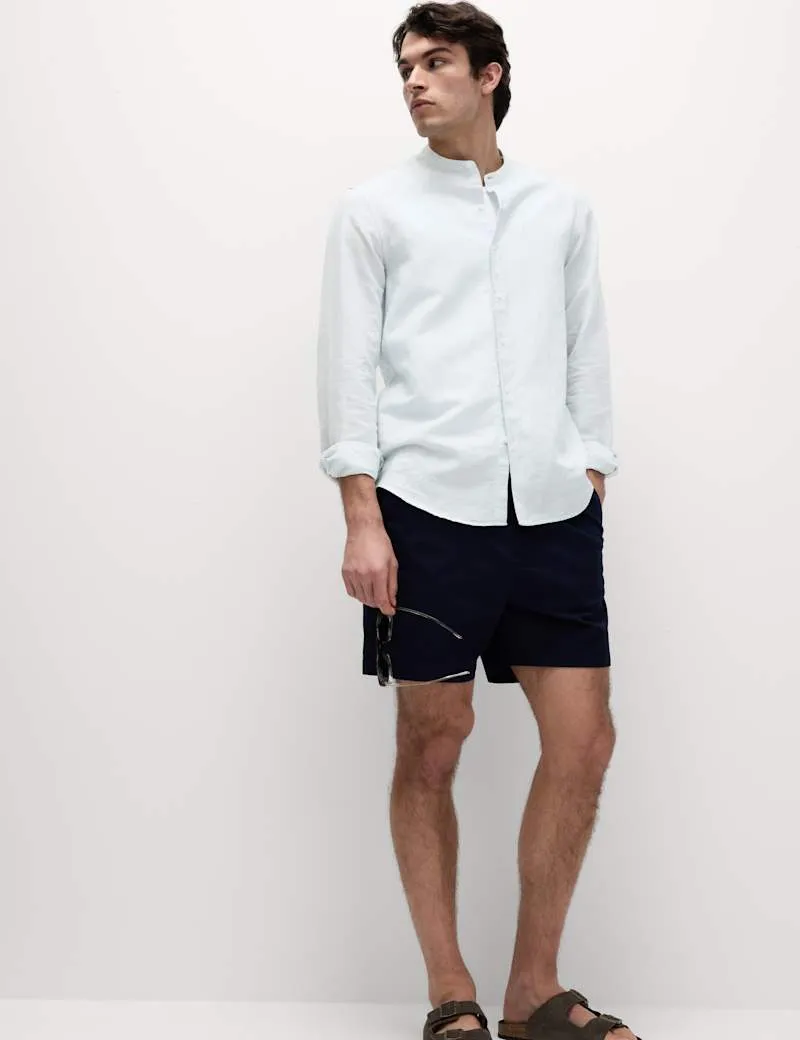 Linen Cotton Grandad Collar Shirt