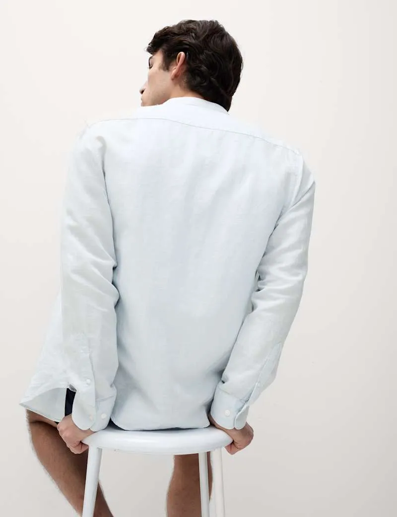 Linen Cotton Grandad Collar Shirt