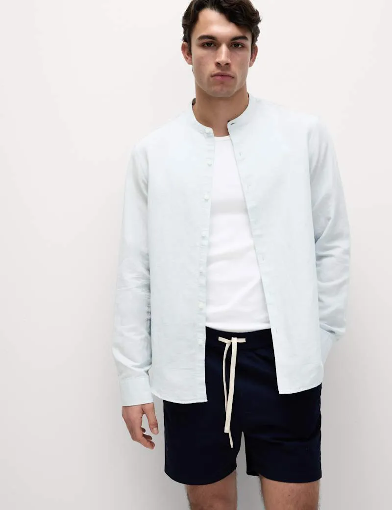 Linen Cotton Grandad Collar Shirt