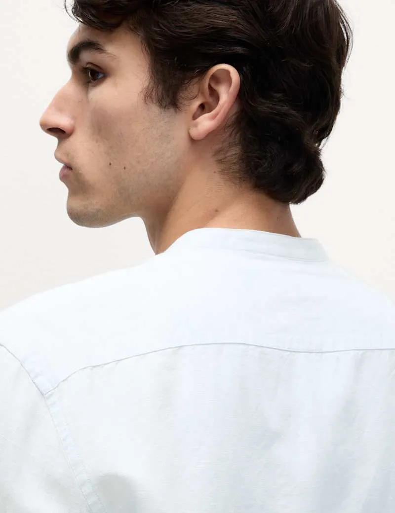 Linen Cotton Grandad Collar Shirt