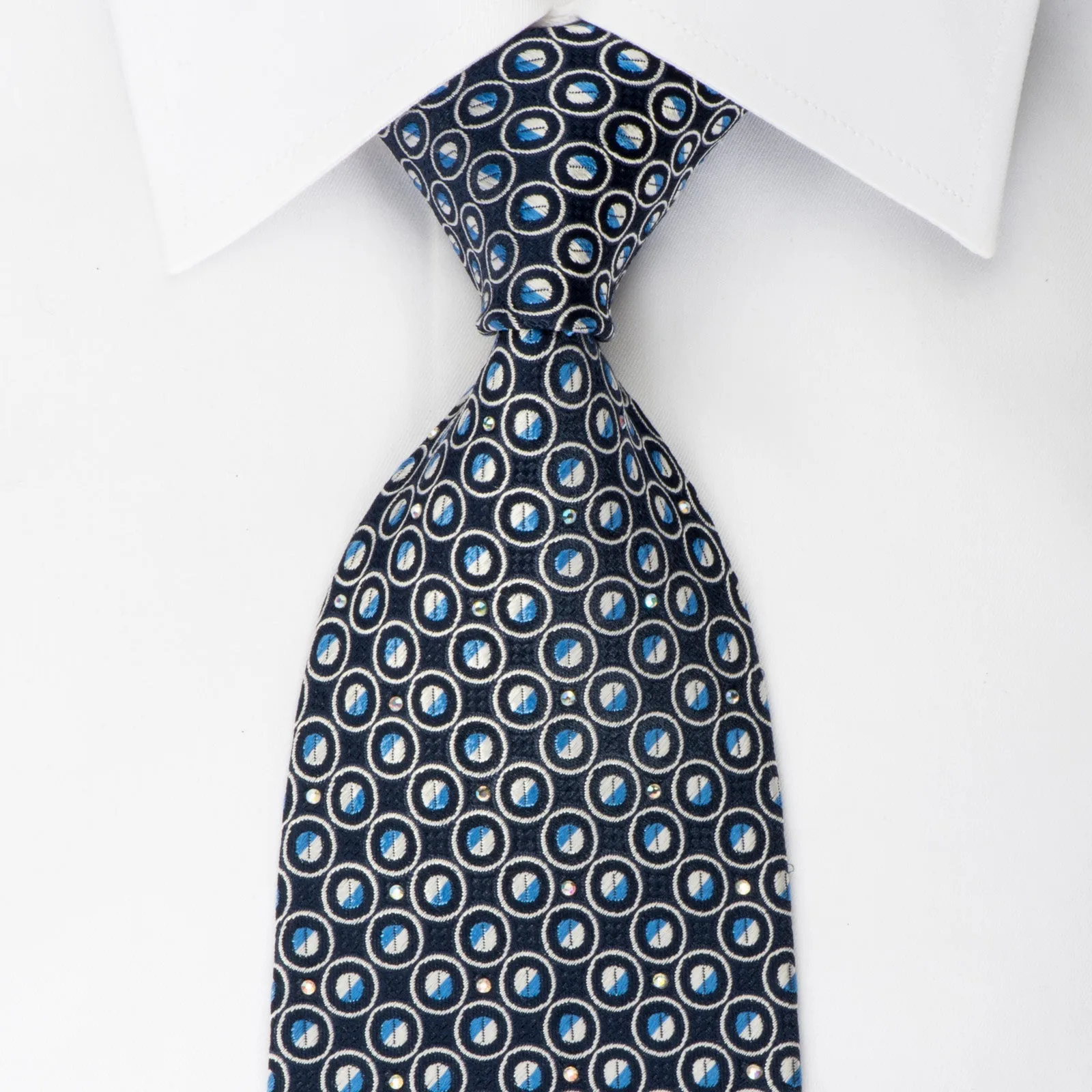 MCM Silk Neckie Dots On Blue With Rhinestones