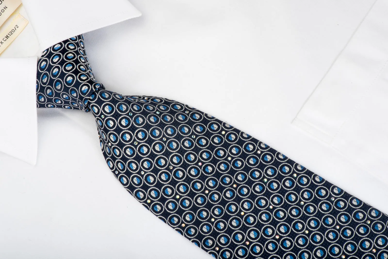 MCM Silk Neckie Dots On Blue With Rhinestones
