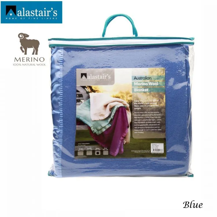 Merino Wool Blanket 375gsm BLUE by Alastairs