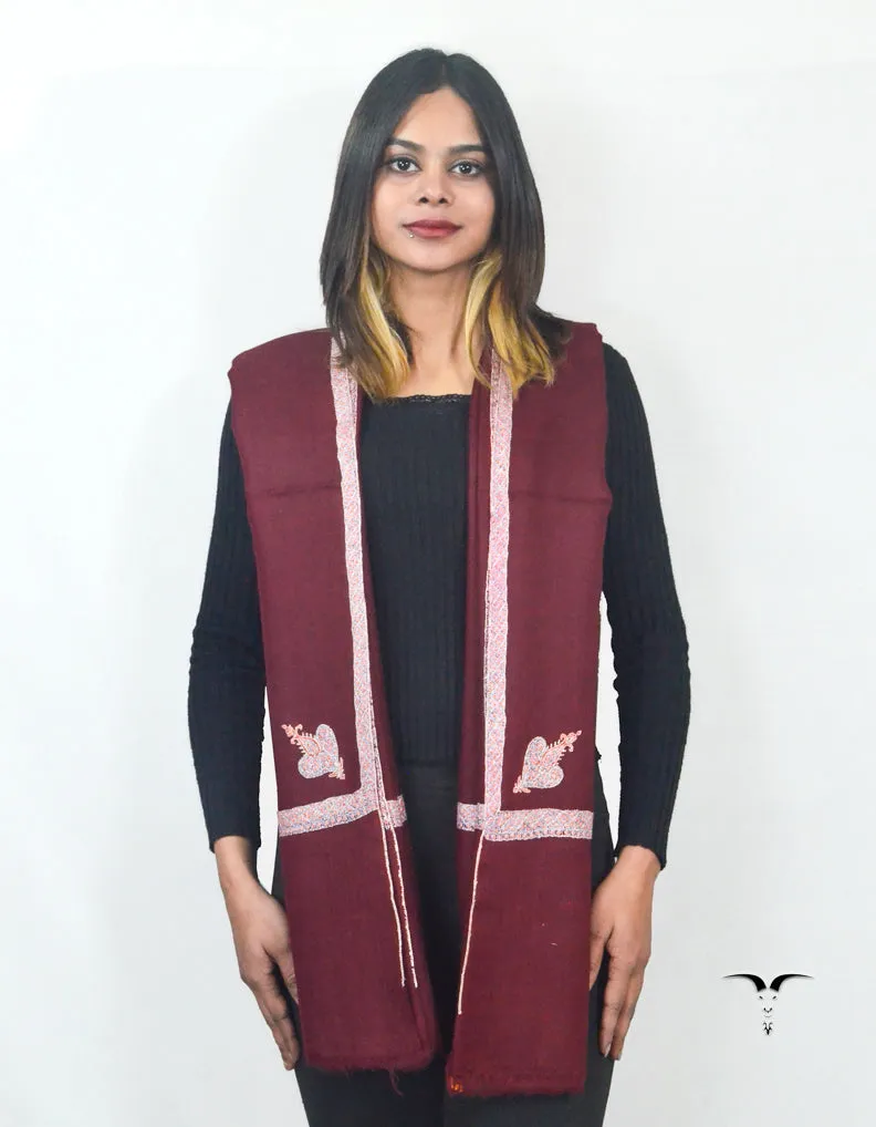 Merlot Maroon Pashmina Shawl With Sozni Work 5667