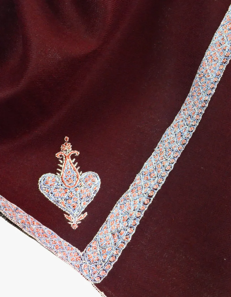 Merlot Maroon Pashmina Shawl With Sozni Work 5667