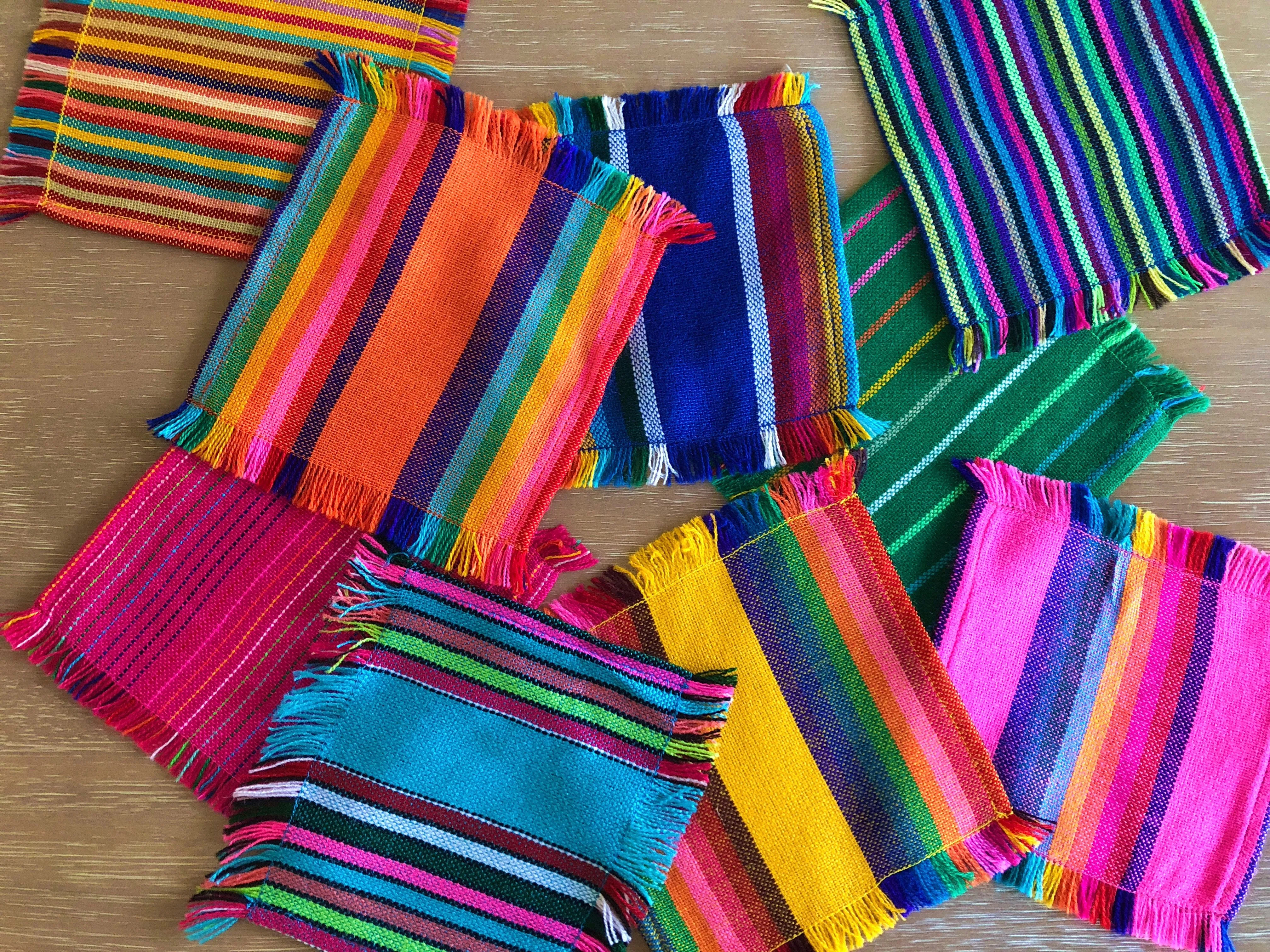 Mexican Fabric COCKTAIL napkins, Bulk Set of 6 striped assorted colors