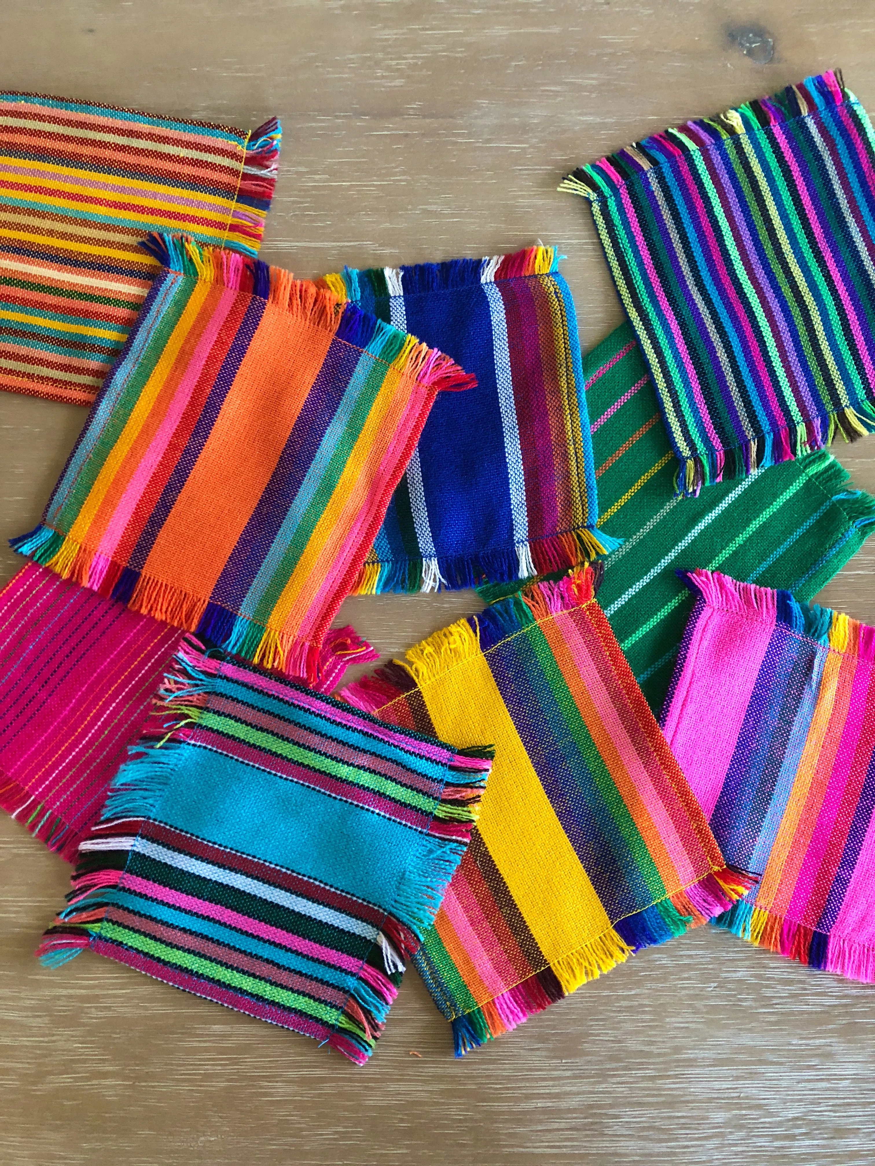 Mexican Fabric COCKTAIL napkins, Bulk Set of 6 striped assorted colors