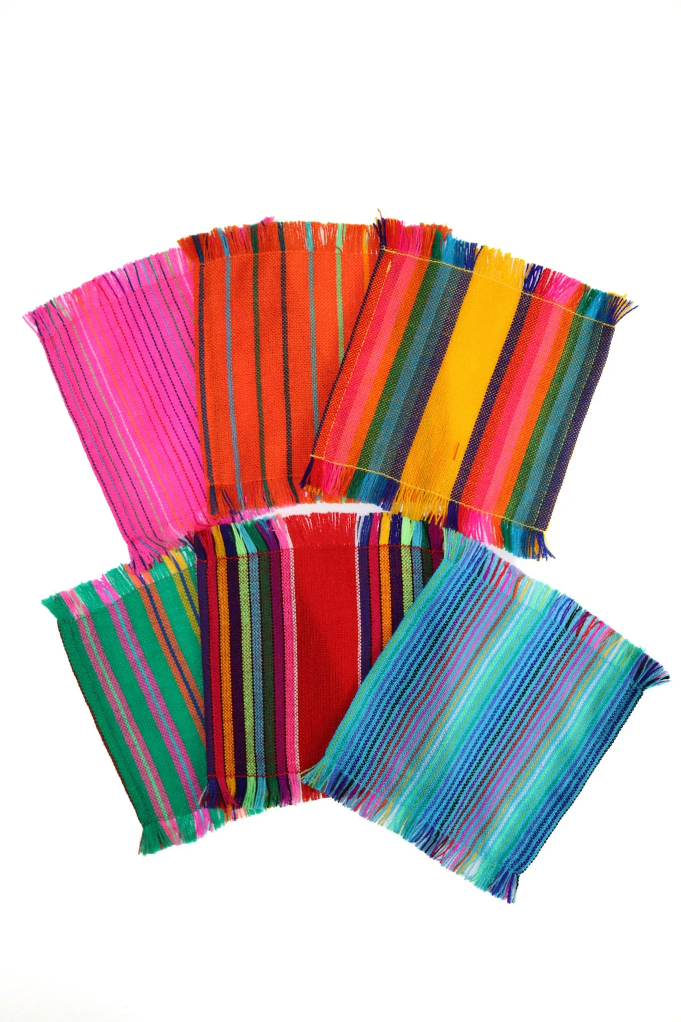 Mexican Fabric COCKTAIL napkins, Bulk Set of 6 striped assorted colors