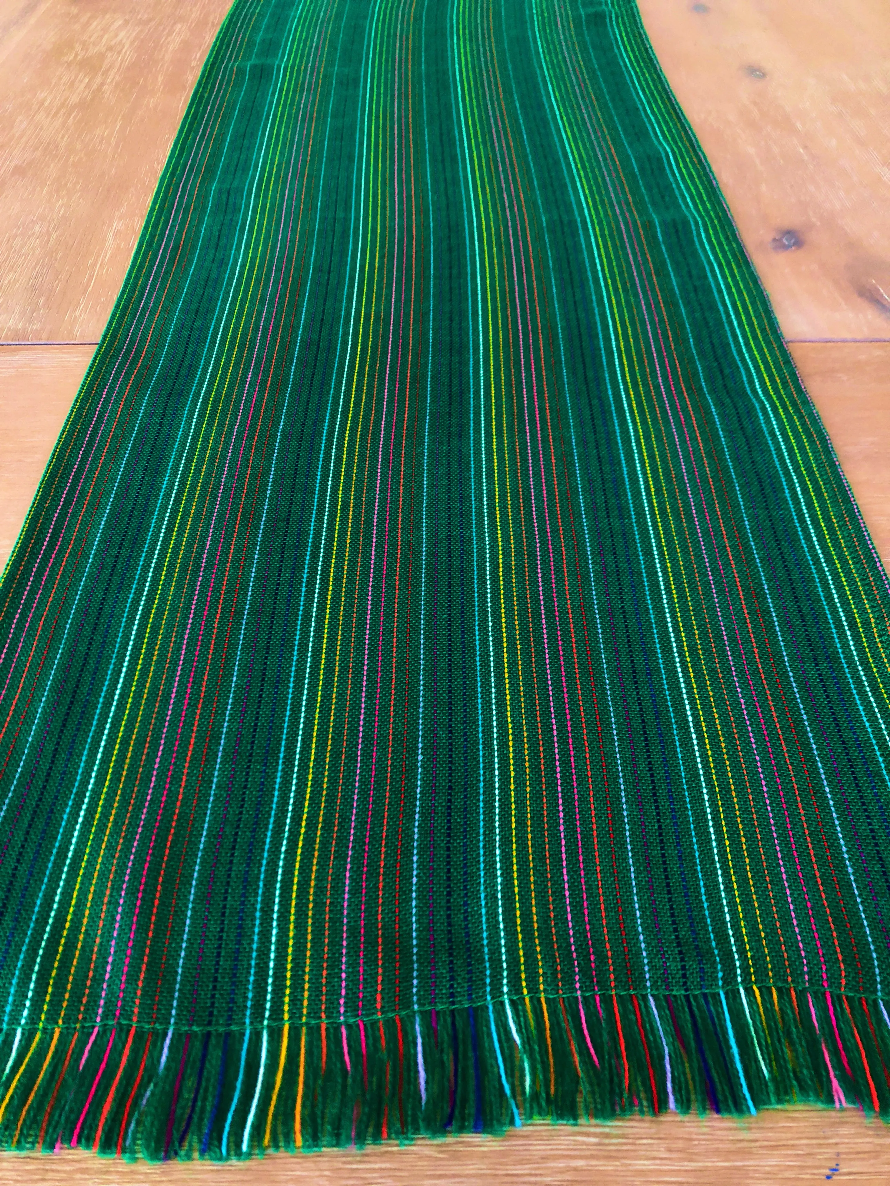 Mexican Fabric Table Runner - Thin stripes green fabric