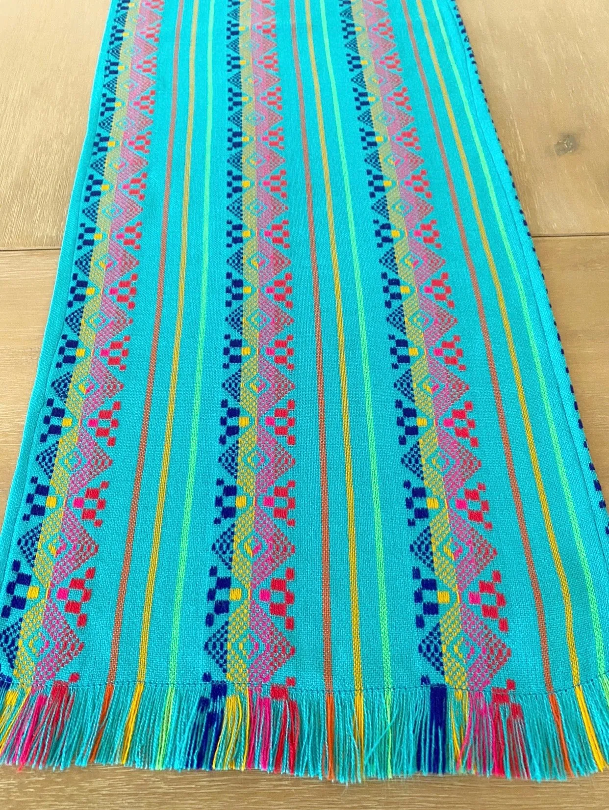 Mexican Fabric Table Runner -turquoise rainbow