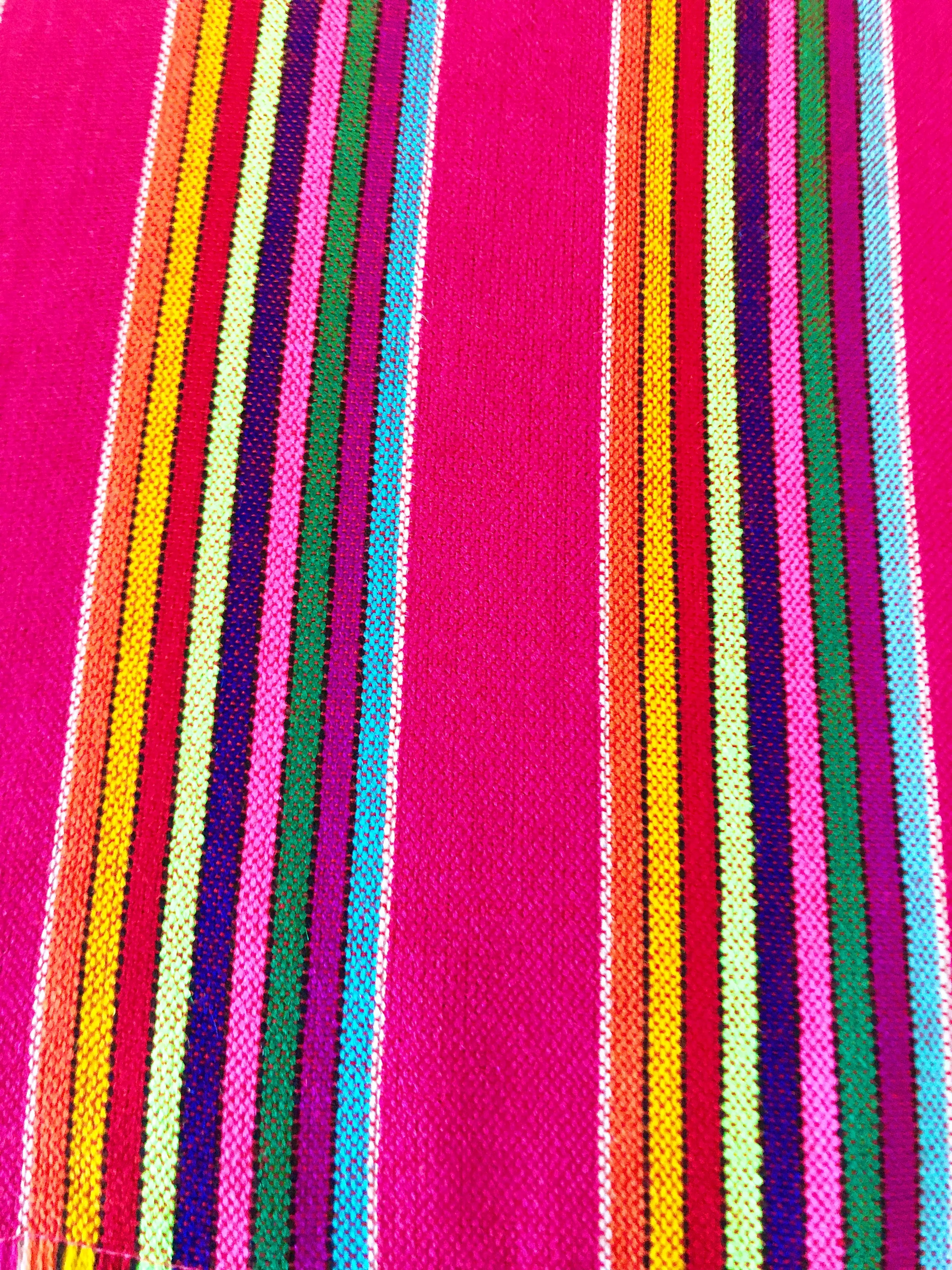 Mexican fabric Table Runner- wide Pink stripes