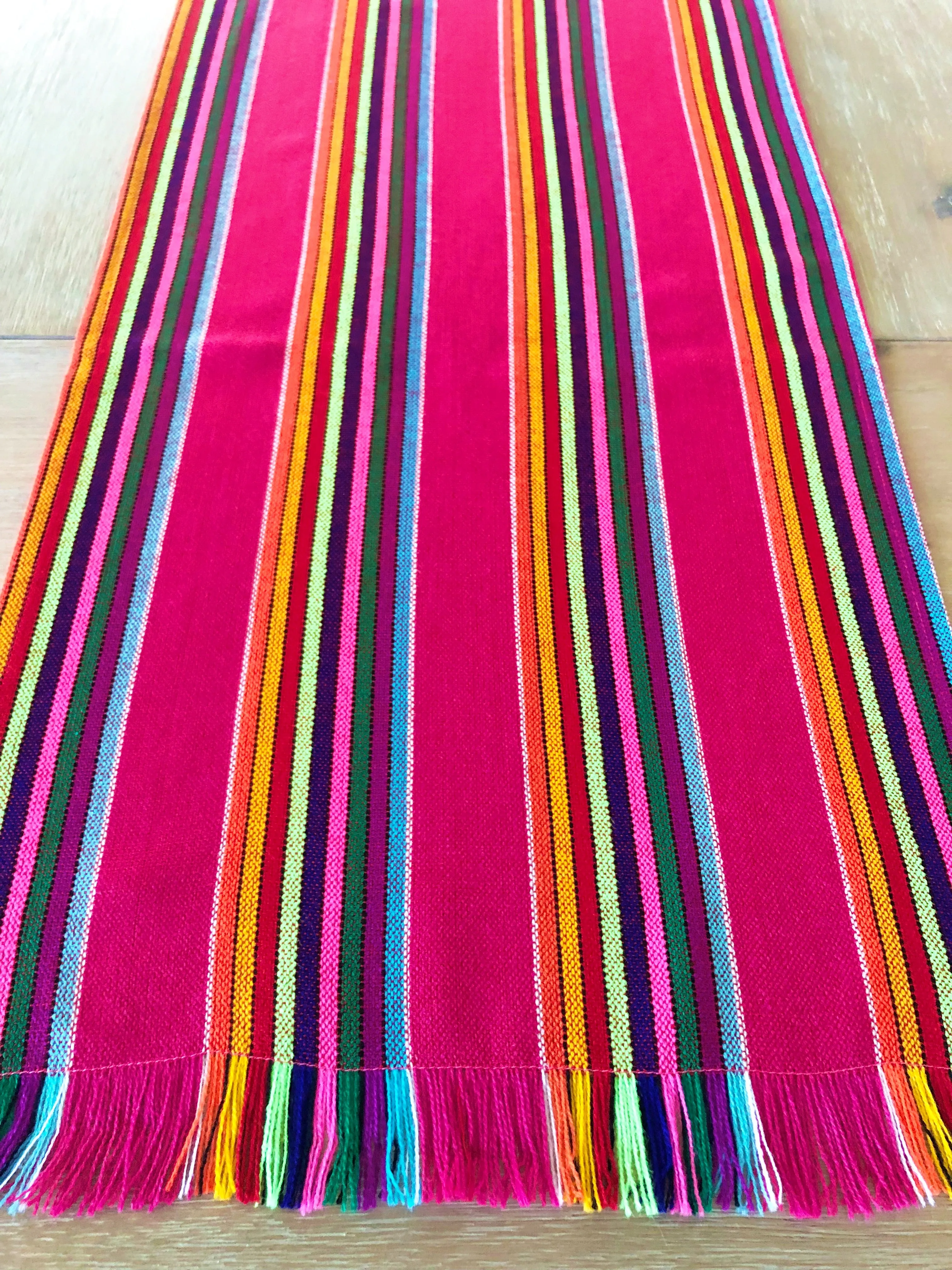 Mexican fabric Table Runner- wide Pink stripes