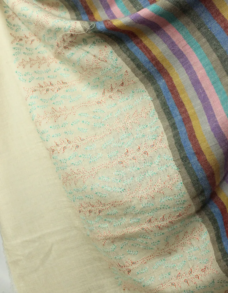 Multicoloured Striped Pashmina Shawl With Sozni Work 5726