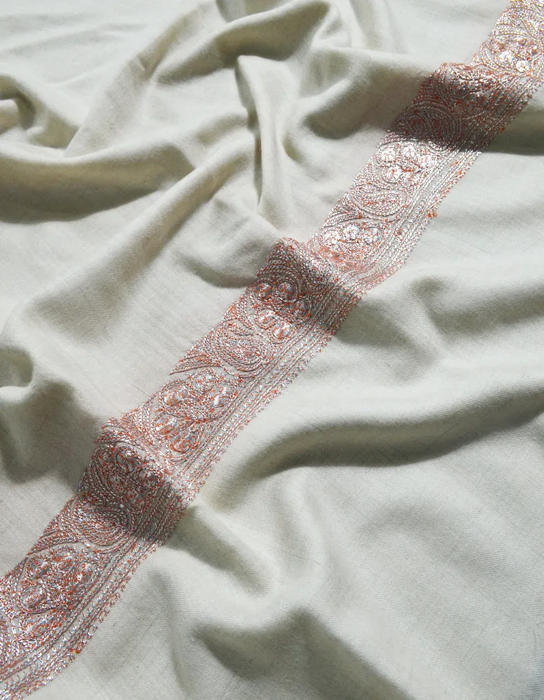 Natural Off White Pashmina Shawl With Tilla 5830