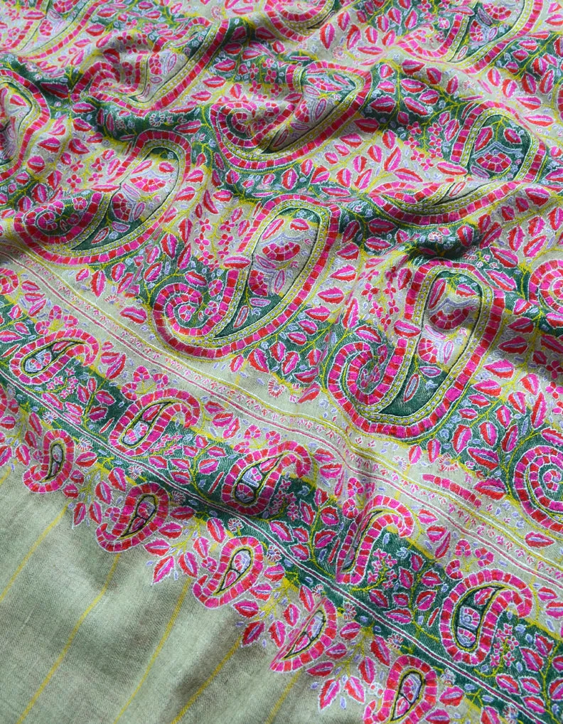 Natural Pashmina Shawl With Embroidery 5929