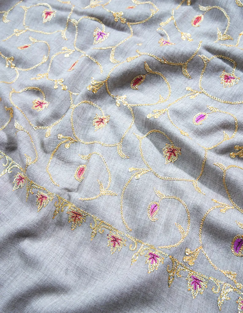 natural tilla embroidery Pashmina shawl 8714