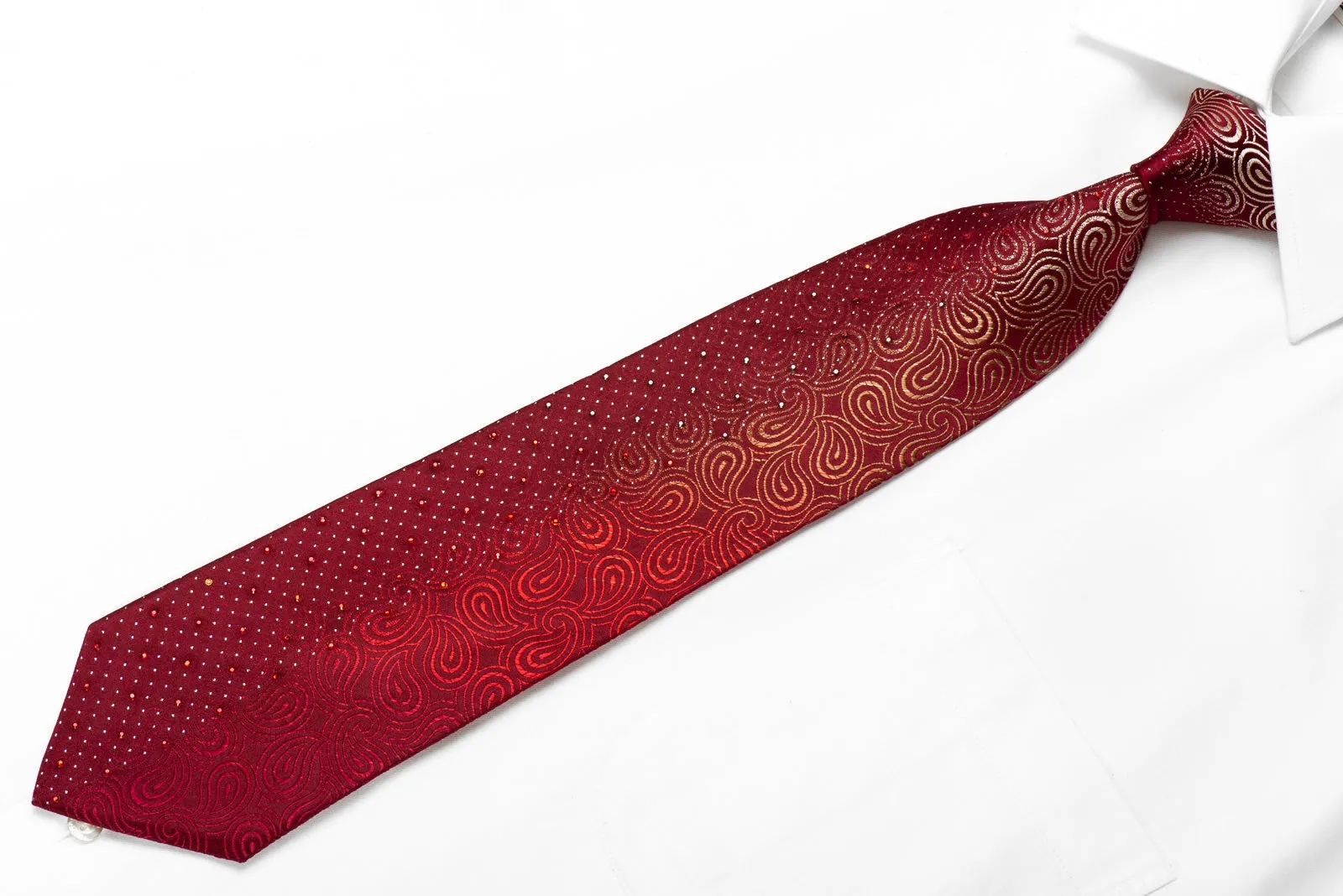 Nina Ricci Men's Crystal Silk Necktie Paisley On Burgundy With Silver Sparkles