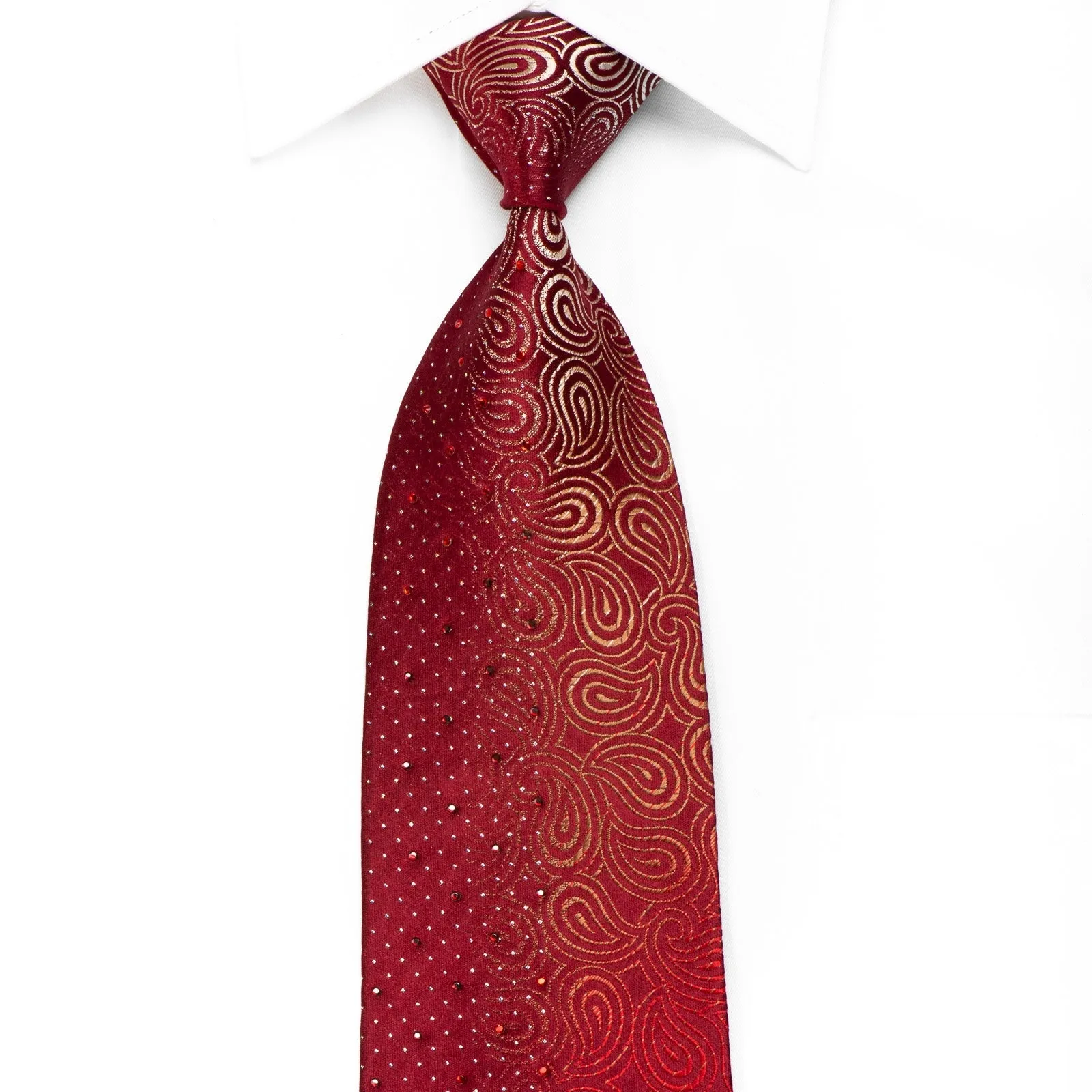 Nina Ricci Men's Crystal Silk Necktie Paisley On Burgundy With Silver Sparkles