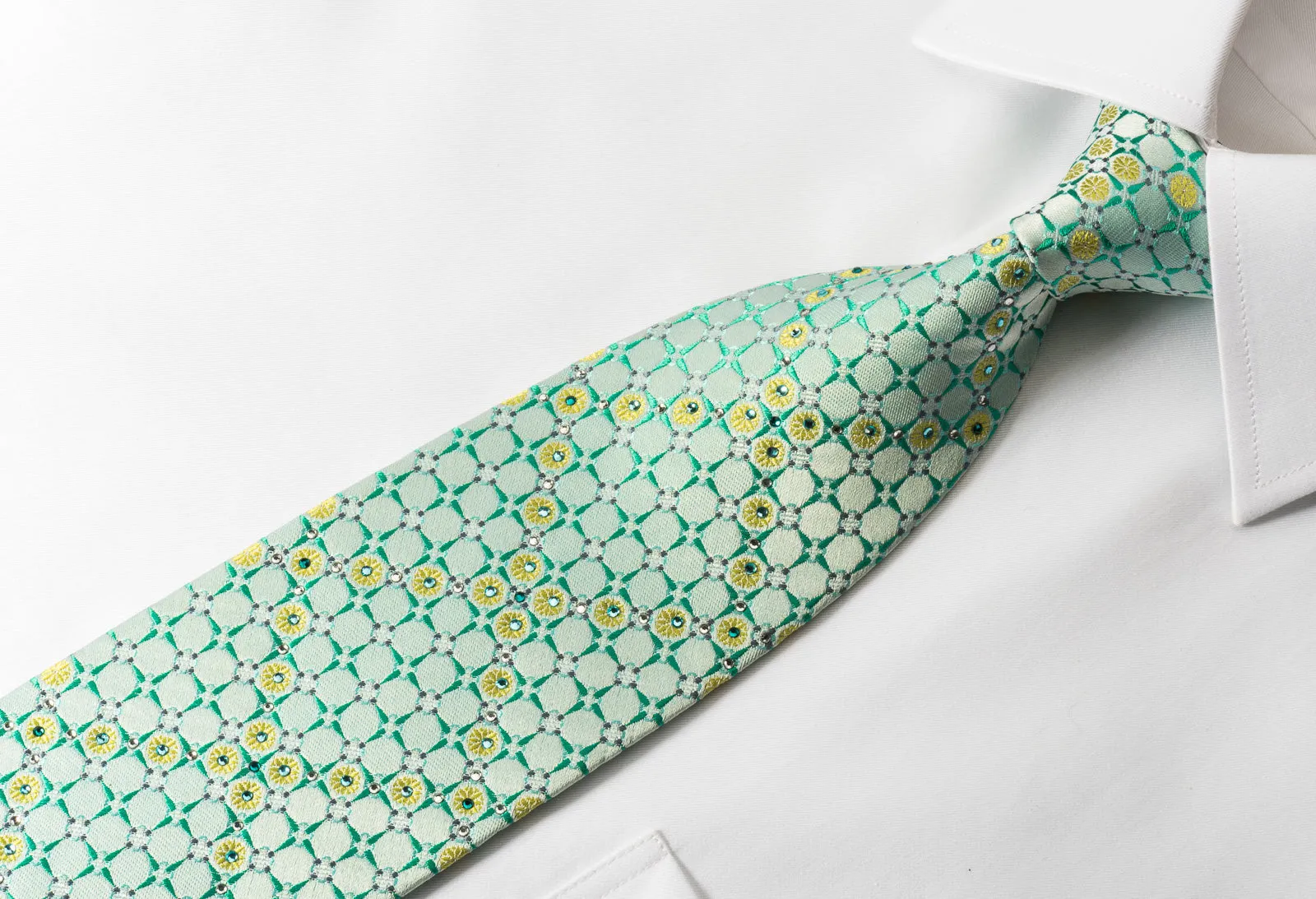 Nina Ricci Rhinestone Necktie Checker On Green With Silver Sparkles