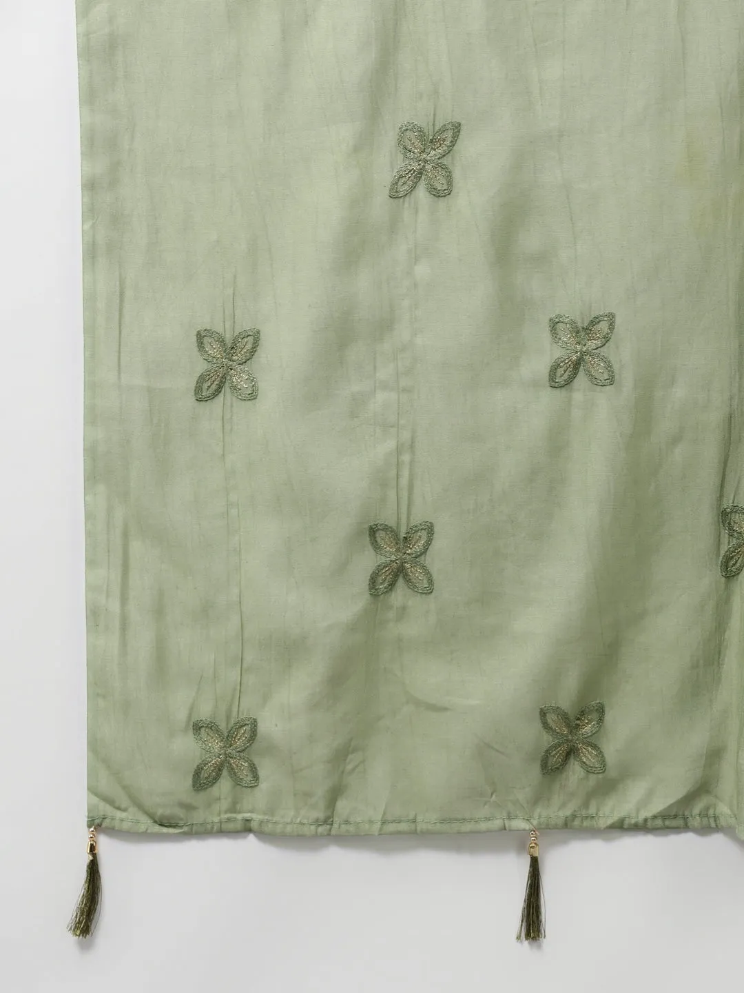 Olive Green Floral Printed Dupatta Set