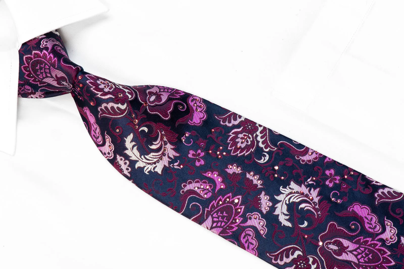 Parkland Rhinestone Necktie Purple Anthemion On Navy With Sparkles