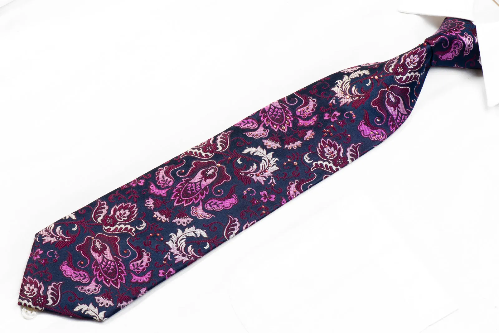 Parkland Rhinestone Necktie Purple Anthemion On Navy With Sparkles