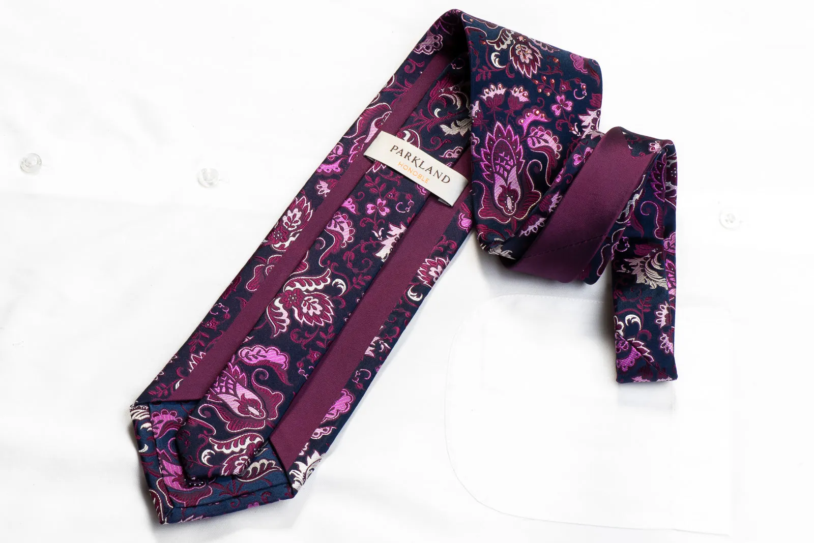 Parkland Rhinestone Necktie Purple Anthemion On Navy With Sparkles