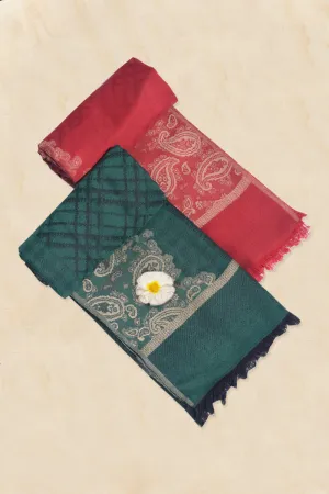 Pashmina Woven Jacquard Shawl Available In Green And Red