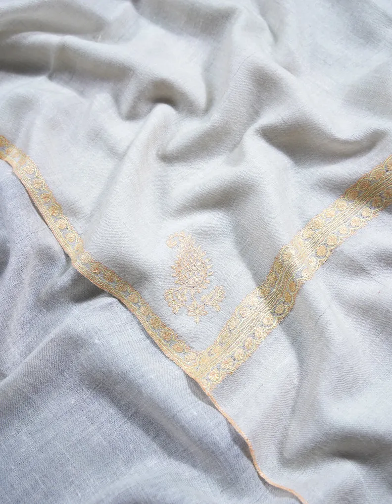 pearl white embroidery Pashmina shawl 8696