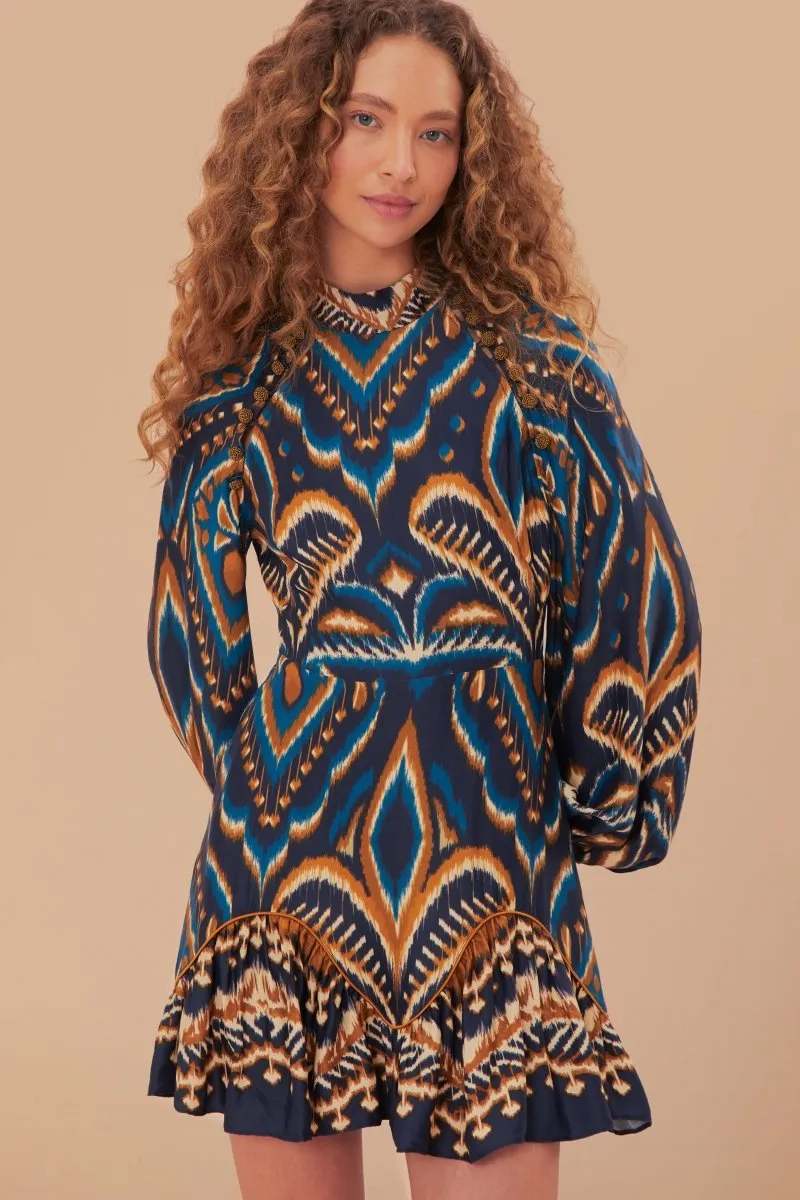 Pineapple Ikat Blue Mini Dress