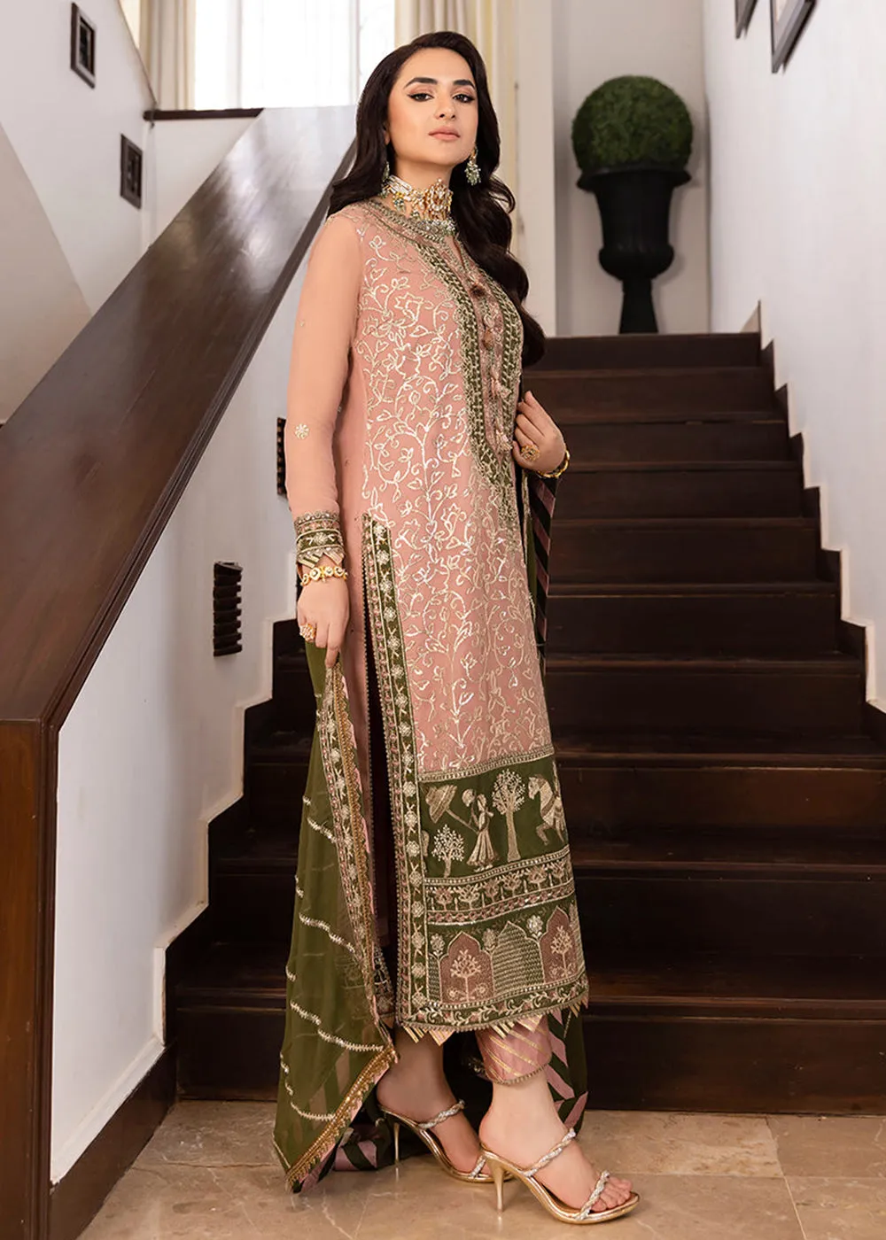 Pink & Green Suit - Maahru, Noorie & Meerub '23 by Asim Jofa - AJSM-40