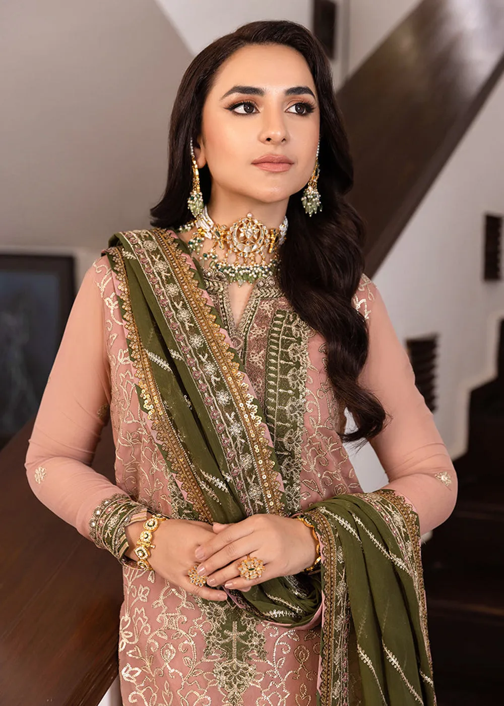 Pink & Green Suit - Maahru, Noorie & Meerub '23 by Asim Jofa - AJSM-40