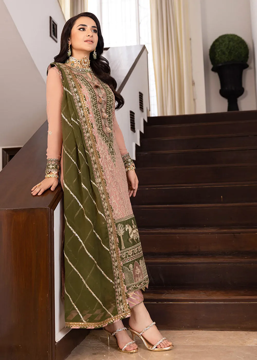 Pink & Green Suit - Maahru, Noorie & Meerub '23 by Asim Jofa - AJSM-40