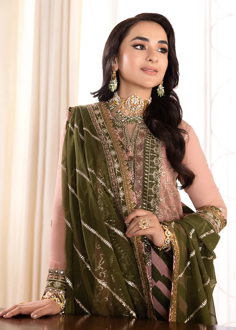 Pink & Green Suit - Maahru, Noorie & Meerub '23 by Asim Jofa - AJSM-40
