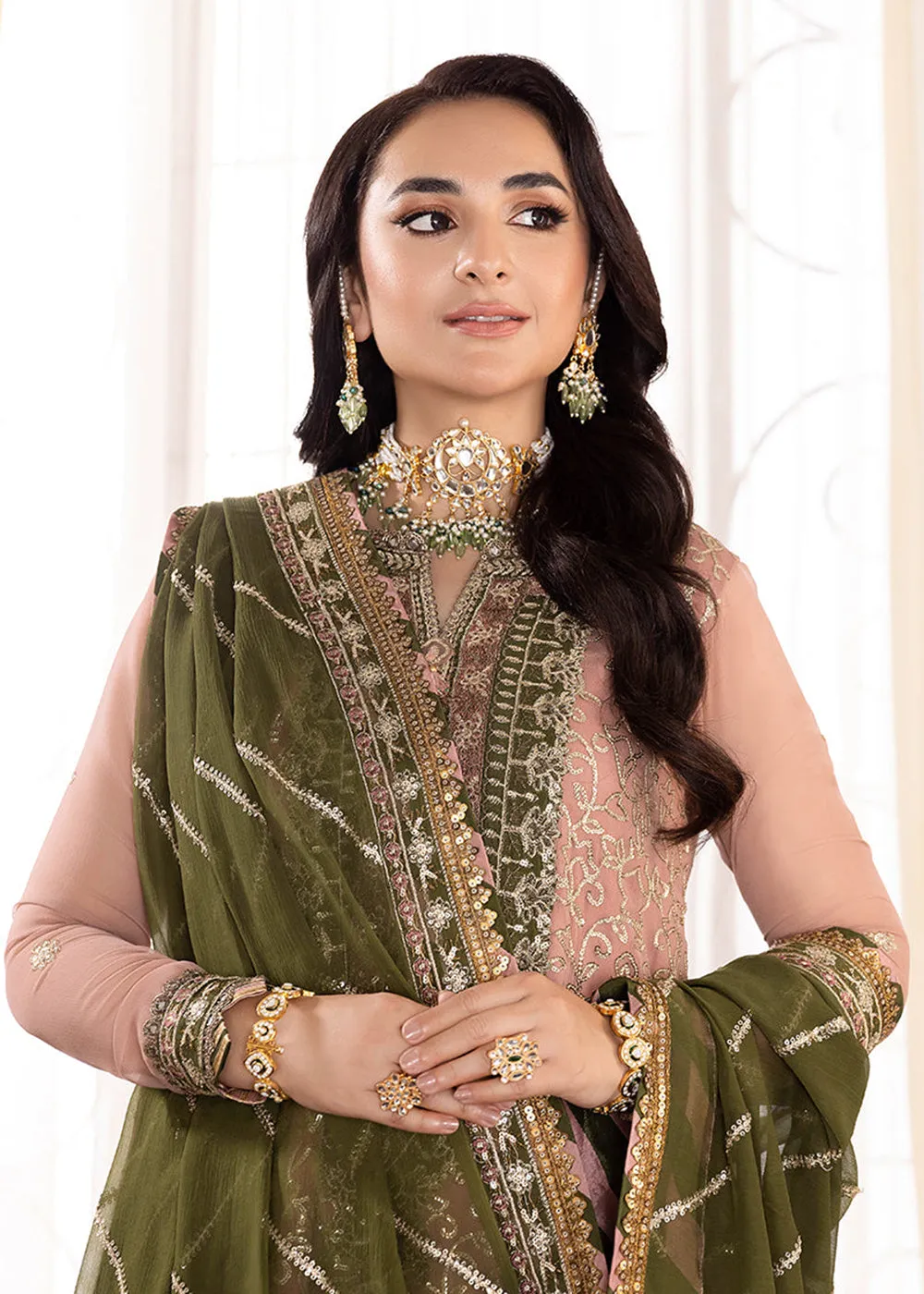 Pink & Green Suit - Maahru, Noorie & Meerub '23 by Asim Jofa - AJSM-40