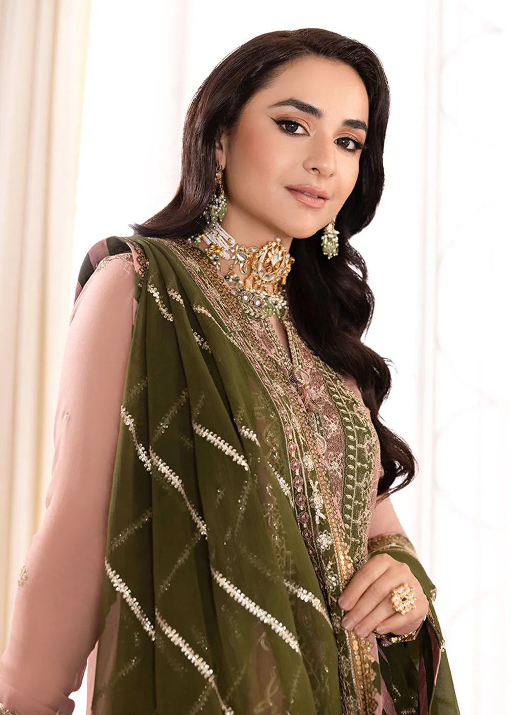 Pink & Green Suit - Maahru, Noorie & Meerub '23 by Asim Jofa - AJSM-40