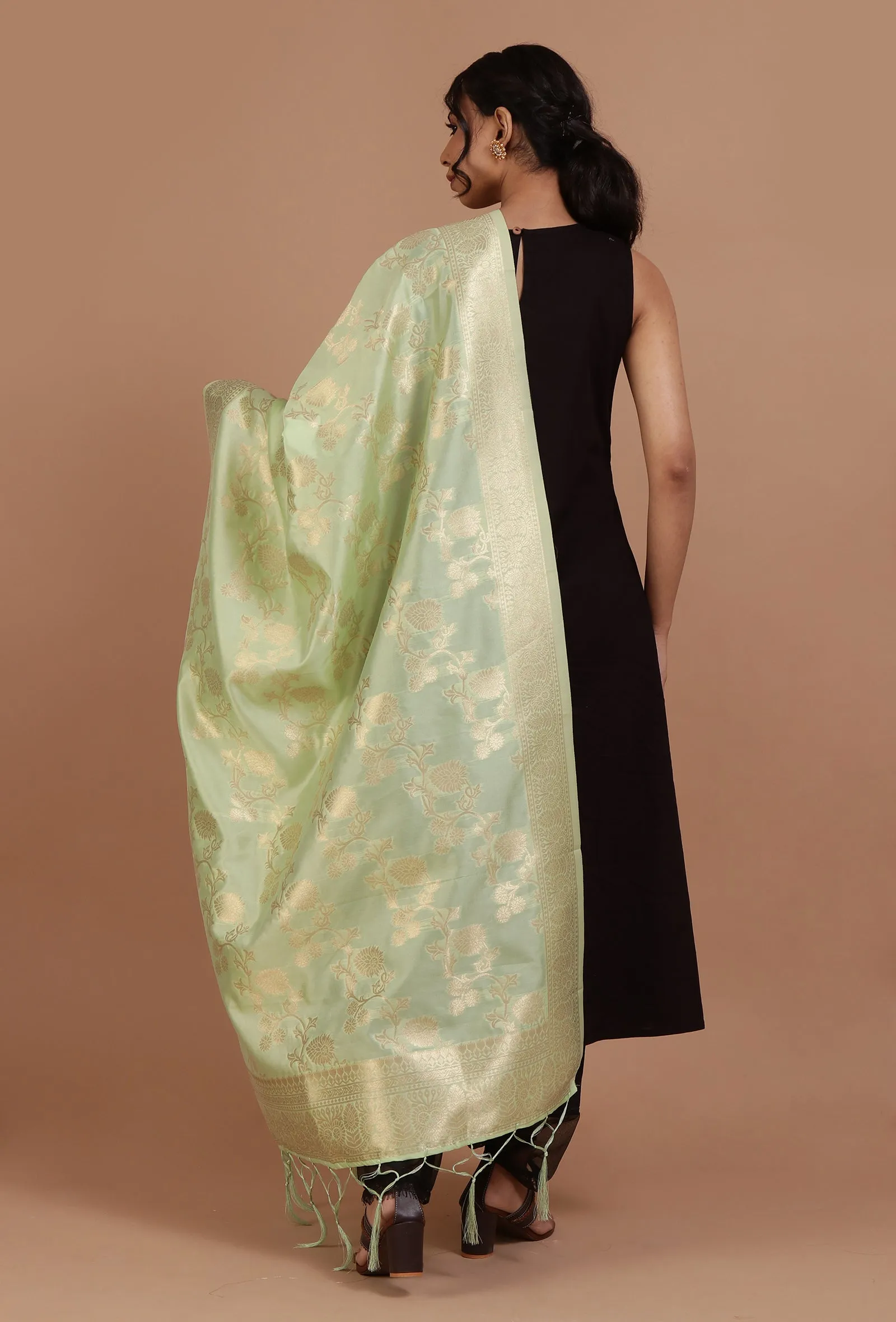 Pista  Green Color Semi Silk Dupatta With Zari Weaving