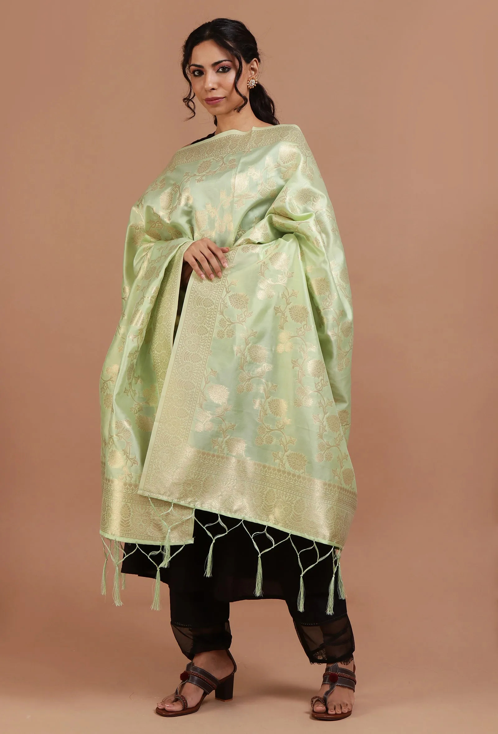 Pista  Green Color Semi Silk Dupatta With Zari Weaving
