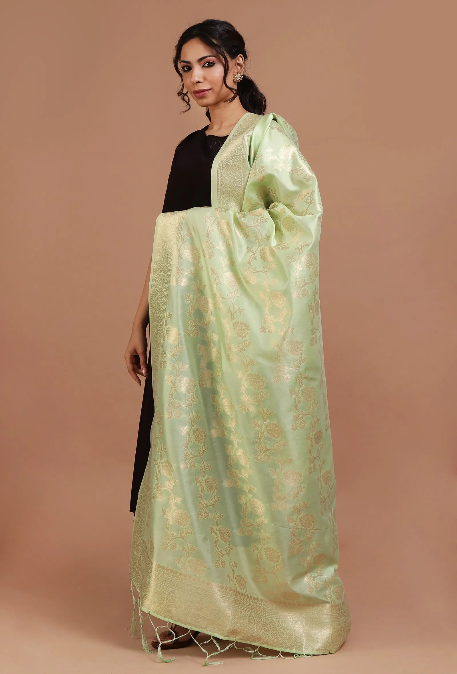 Pista  Green Color Semi Silk Dupatta With Zari Weaving