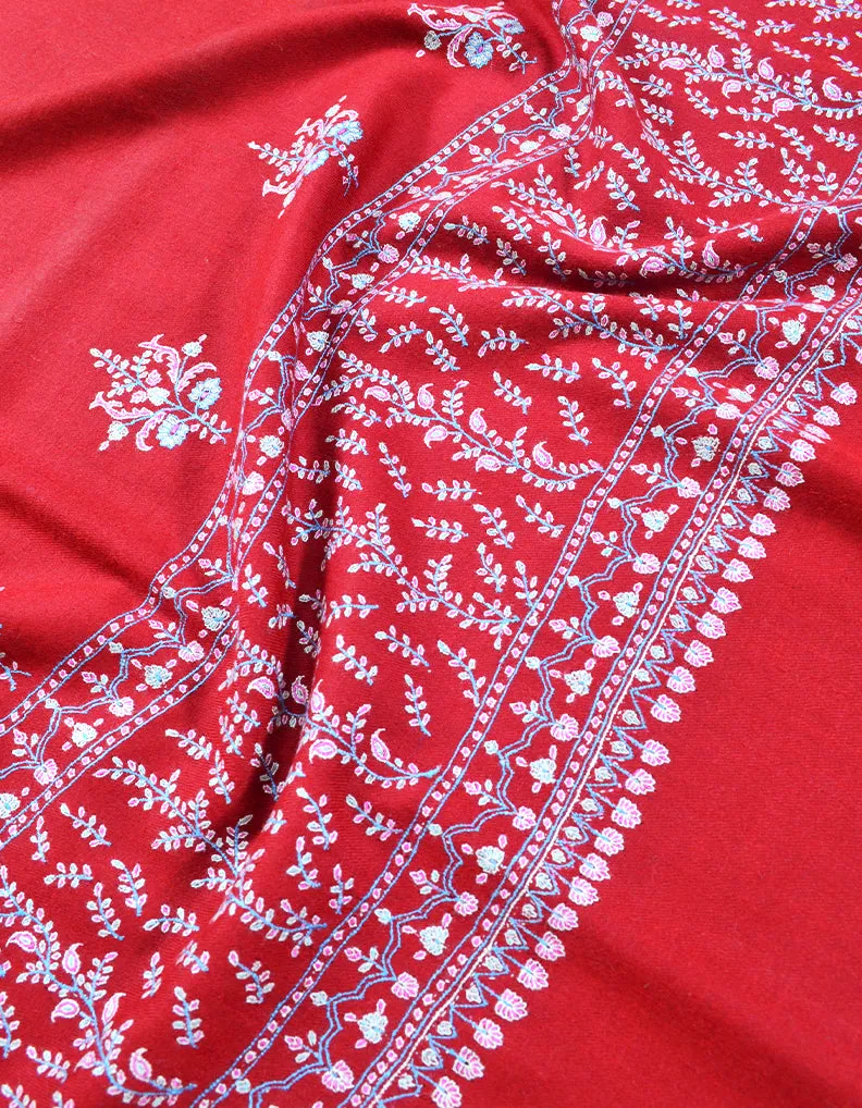 red embroidery pashmina shawl 7953