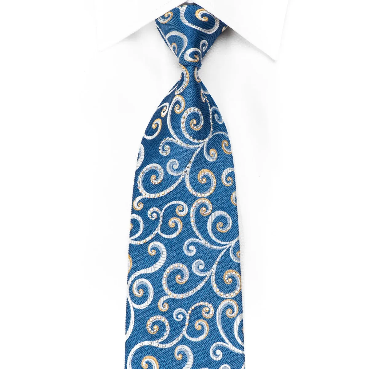 Renoma Men's Crystal Rhinestone Silk Tie Scrolls On Blue